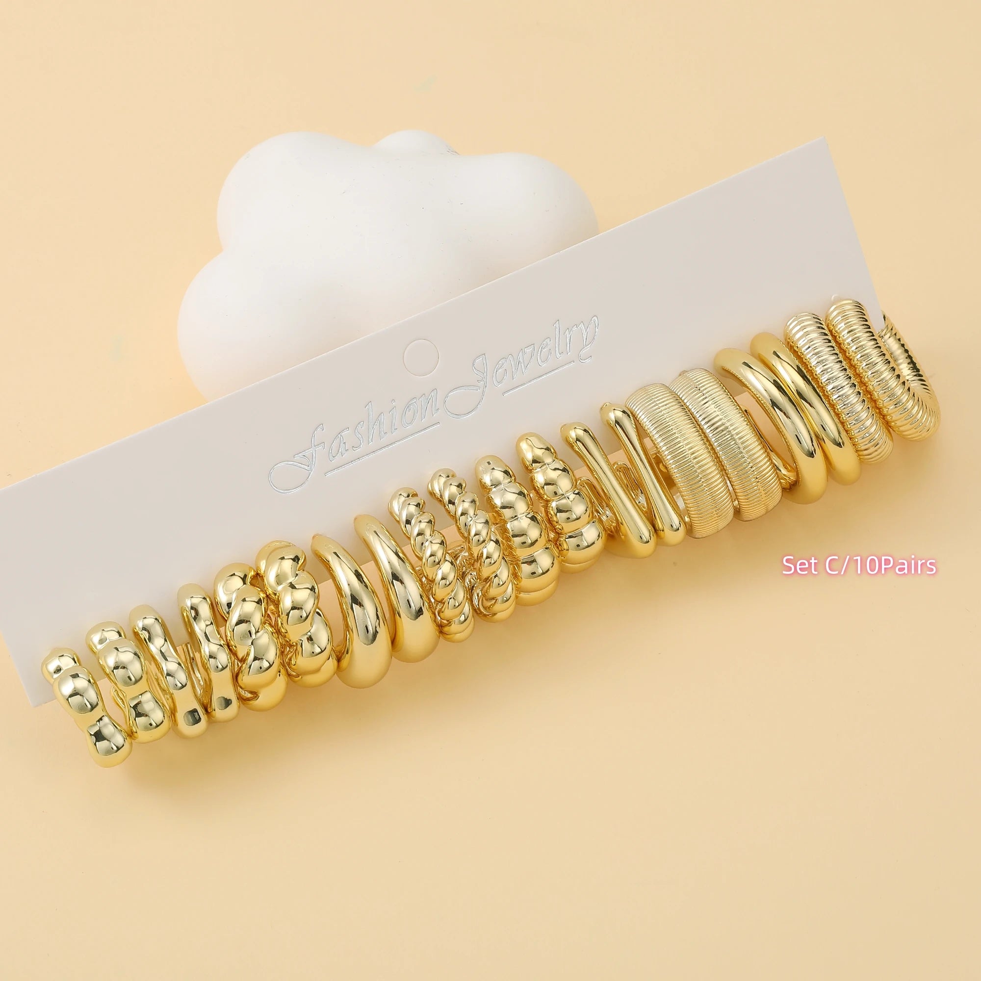 6 PAARE – 36 PAARE Trendiges goldenes C-förmiges Wassertropfen-Ohrring-Set mit Gewinde, mit innovativem Design, tägliche Bedürfnisse für Frauen