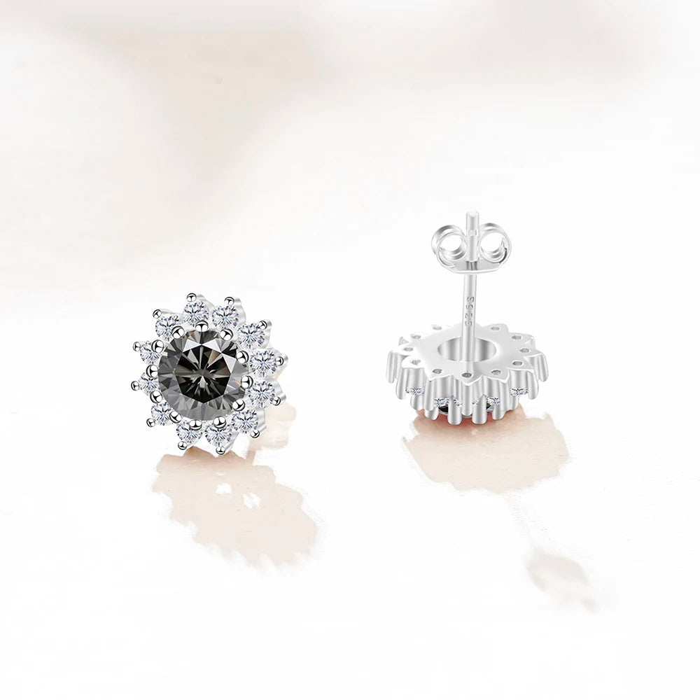 Joyce Kelly 1 Karat D Farbe Moissanit Diamant Ohrringe S925 Sterling Silber Schmuck für Frauen Sonnenblumenförmige Ohrstecker Hochzeit
