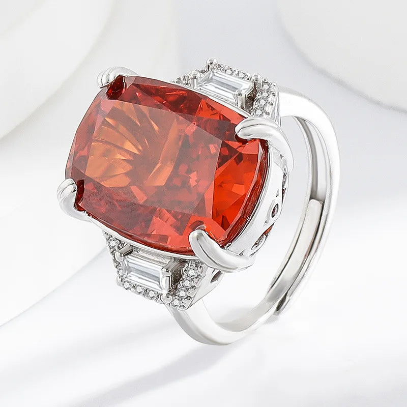 925er Silber Kristall-Zirkon Ring Quadratisch