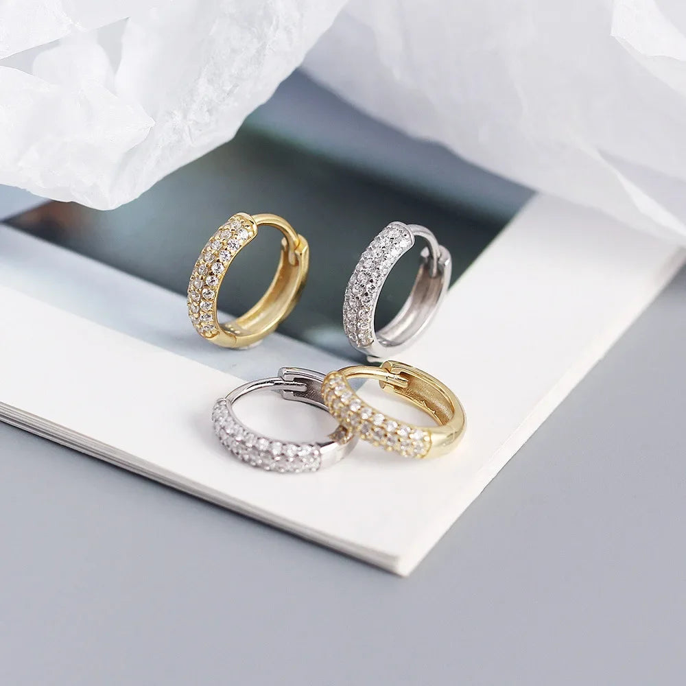 INZATT Echt 925 Sterling Silber 18 Karat Gold Voller Zirkon Runde Creolen für Frauen OL Edlen Schmuck Licht Luxus zubehör