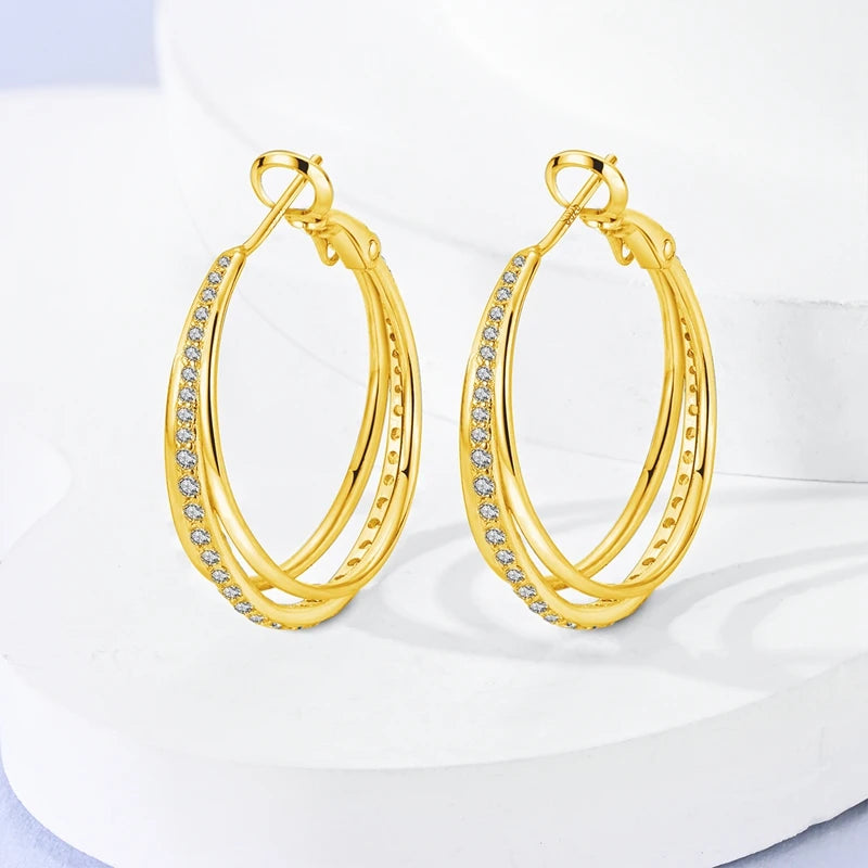 Neue Creolen aus 925er-Sterlingsilber, Gold, Gold, funkelnde Sonne, Mond, Stern, Ohrringe, Ohrstecker, Tropfen für Frauen, Mädchen, Party, edler Schmuck, Geschenk