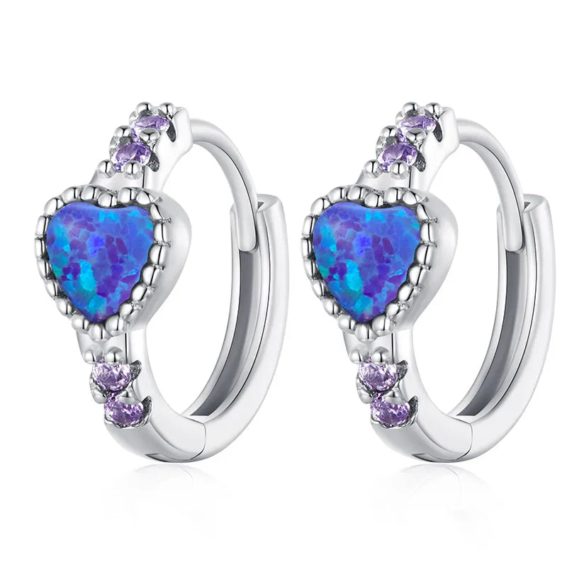 WOSTU 925 Sterling Silber Opal Stud Ohrringe Katze Einhorn Herz Blau Opal Ohrringe Für Frauen Original Silber 925 Schmuck