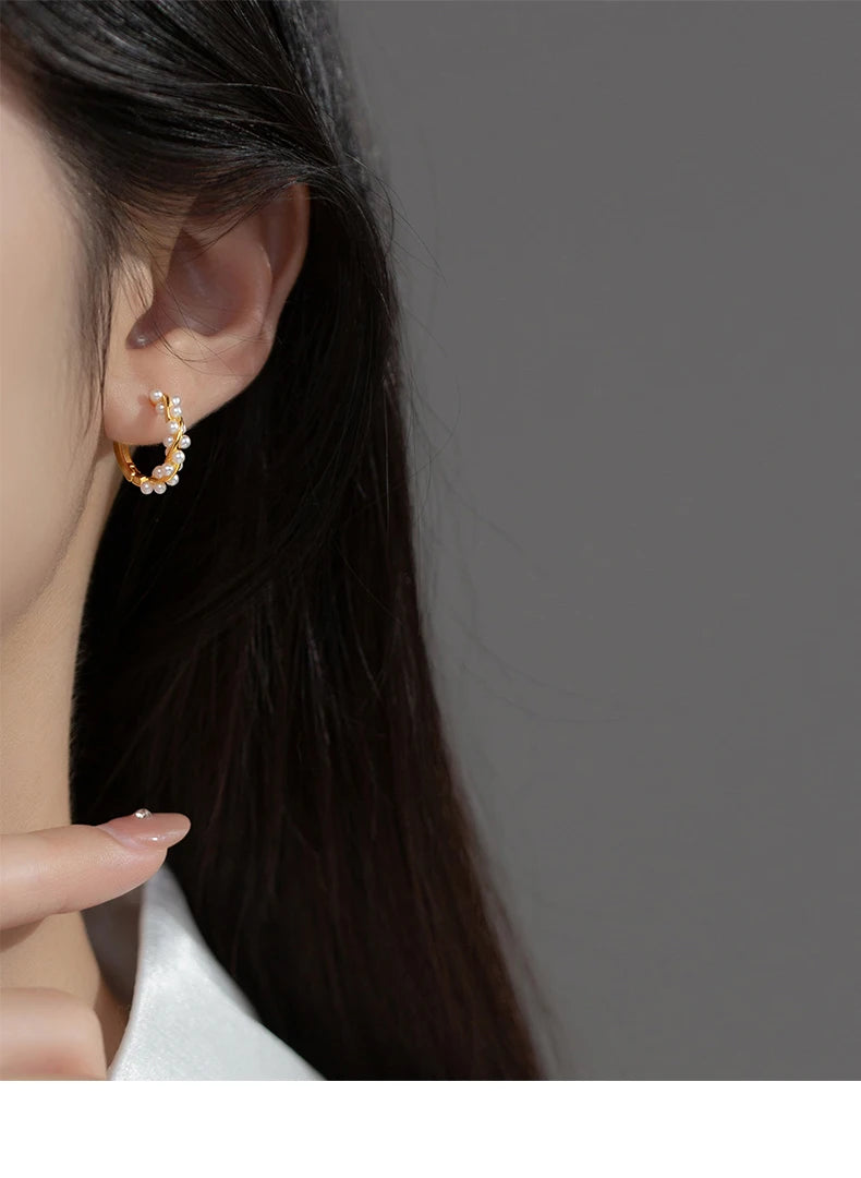 Moidan Creolen aus 925er-Sterlingsilber mit Charm-Schnur und Perlen, trendige goldfarbene Ohrschnalle für Frauen, Hochzeit, edler Schmuck, Geschenke