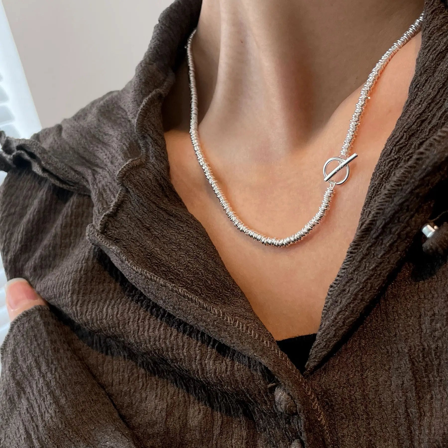 Halskette aus 925er-Sterlingsilber, schwarze Perlen, quadratisch, unregelmäßig, Punk, geometrisch, für Frauen und Mädchen, Schmuck, Geschenk, Dropshipping, Großhandel