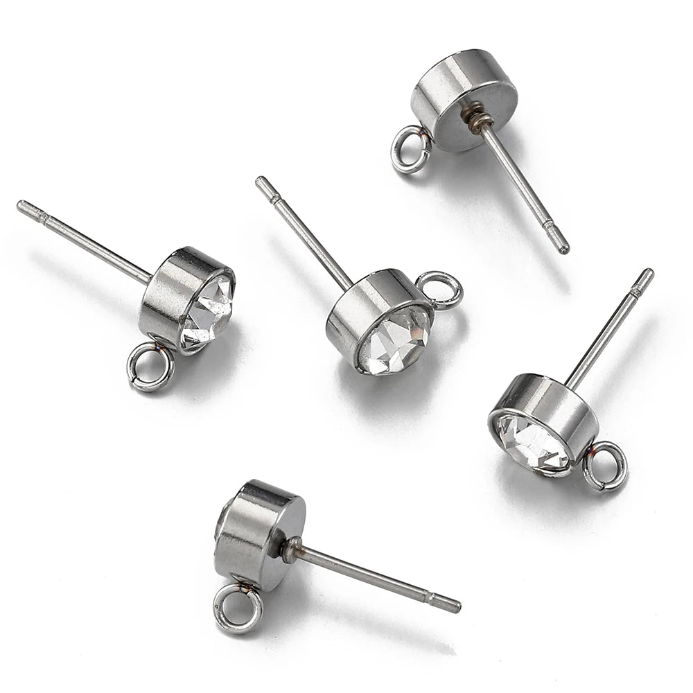 100 Stück/20 Stück Edelstahl-Strass-Ohrringpfosten, goldfarbene Ohrstecker mit Schlaufenringen, DIY-Ohrringe, Schmuckherstellungszubehör