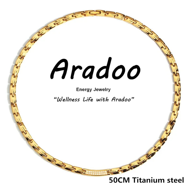 ARADOO Titan Stahl Zirkonia Magnetische Halskette Hämatit Therapie Edelstahl Halsband Halskette Kragen