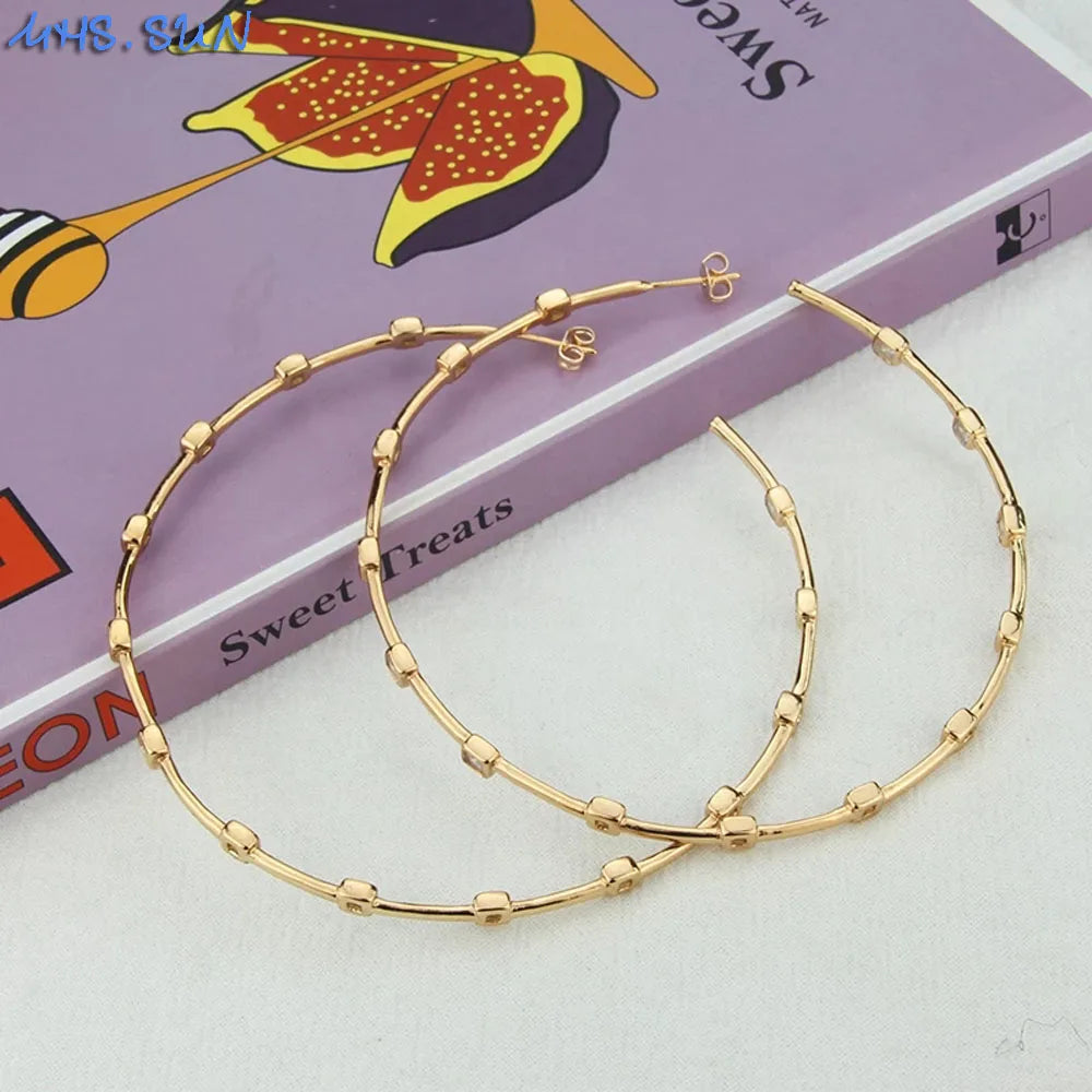 MHS.SUN Mode Vergoldet Große AAA CZ Hoop Ohrringe Für Frauen Übertreiben Große Ohrringe Intarsien Zirkon Hip Hop Ohr Schmuck Geschenk