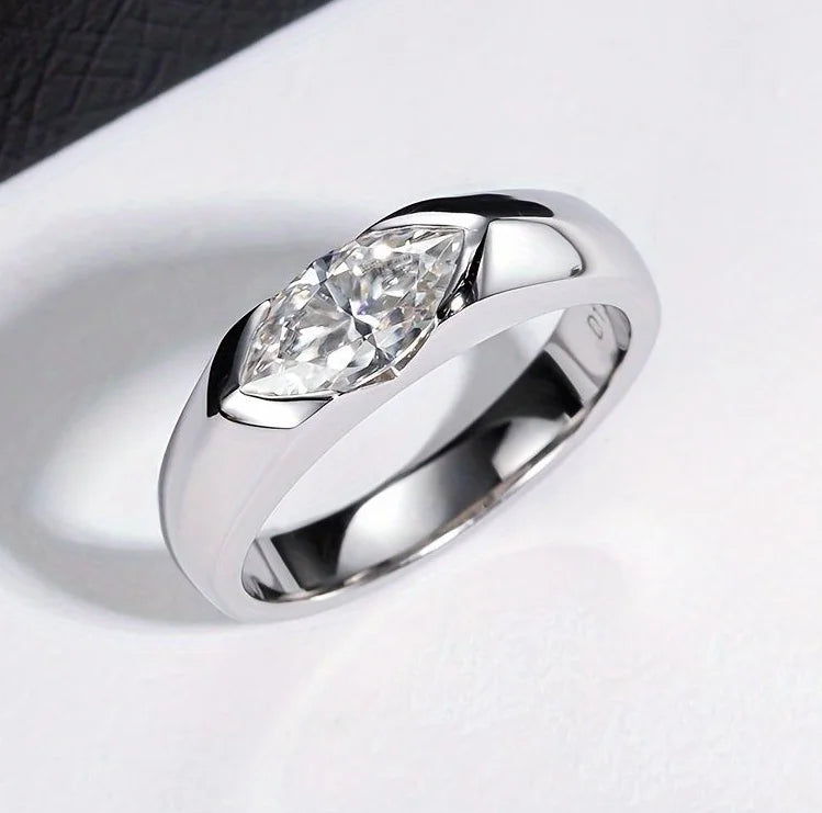 S925 Silber Moissanit-Ring – Marquise Damen & Herren