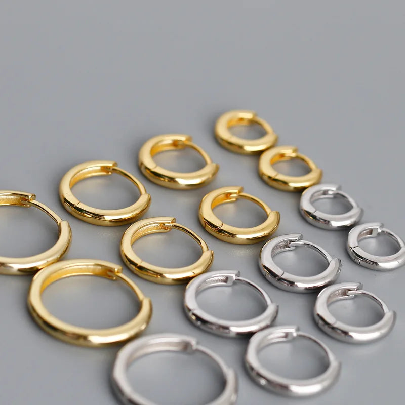 SOFTPIG Echtes 925er Sterlingsilber, 18 Karat Gold, 10/12/14/18 mm, runde Creolen für Damen, edler Schmuck, minimalistische Accessoires