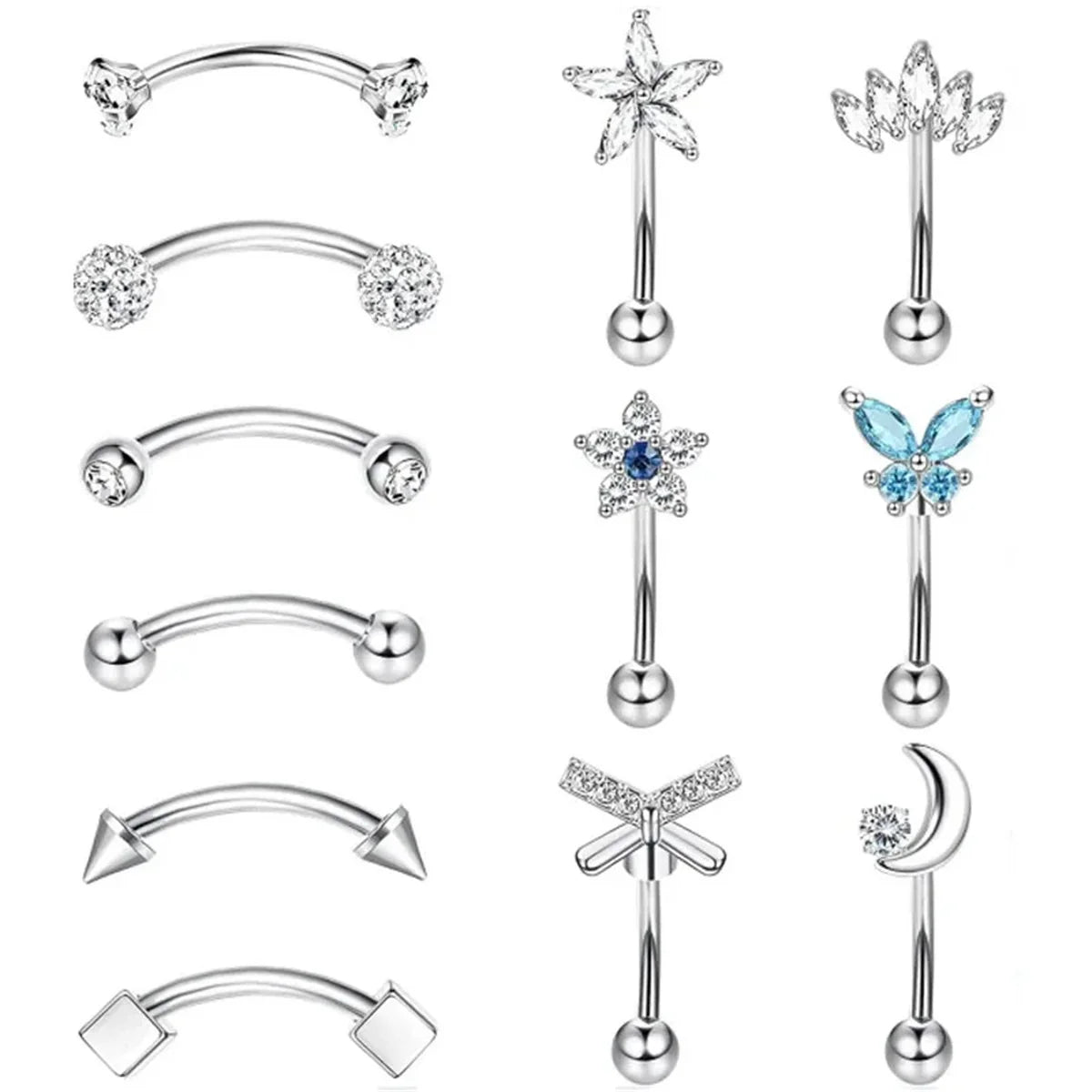 1/11er Set 16G Piercing  Gebogene Langhanteln für Helix, Rook und Augenbraue