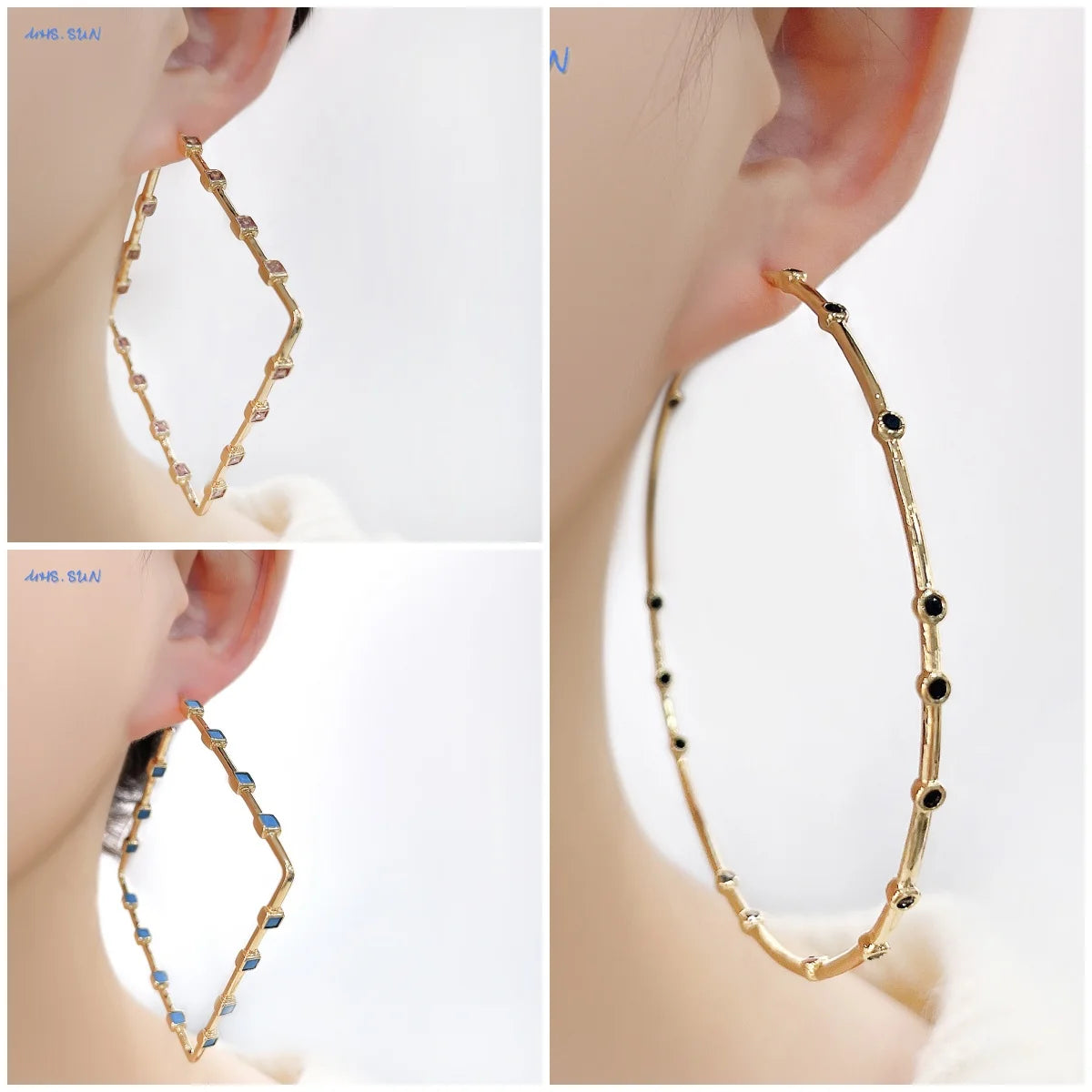 MHS.SUN Mode Vergoldet Große AAA CZ Hoop Ohrringe Für Frauen Übertreiben Große Ohrringe Intarsien Zirkon Hip Hop Ohr Schmuck Geschenk