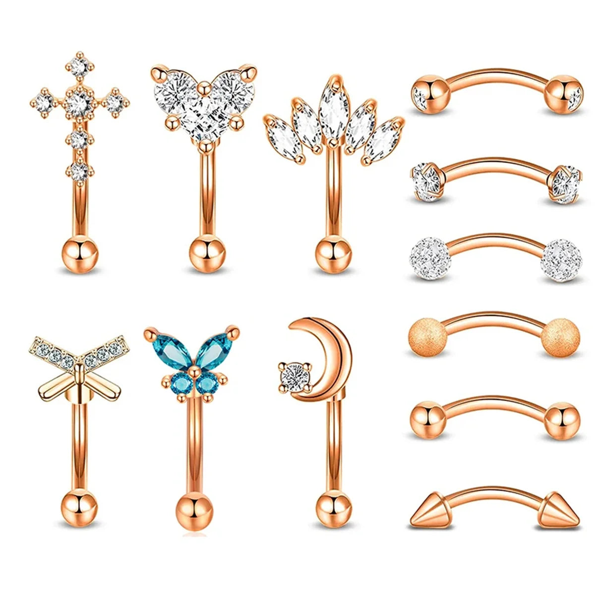 12er Piercing Set 16G Gebogene Langhantel Rook Daith Augenbraue Knorpel