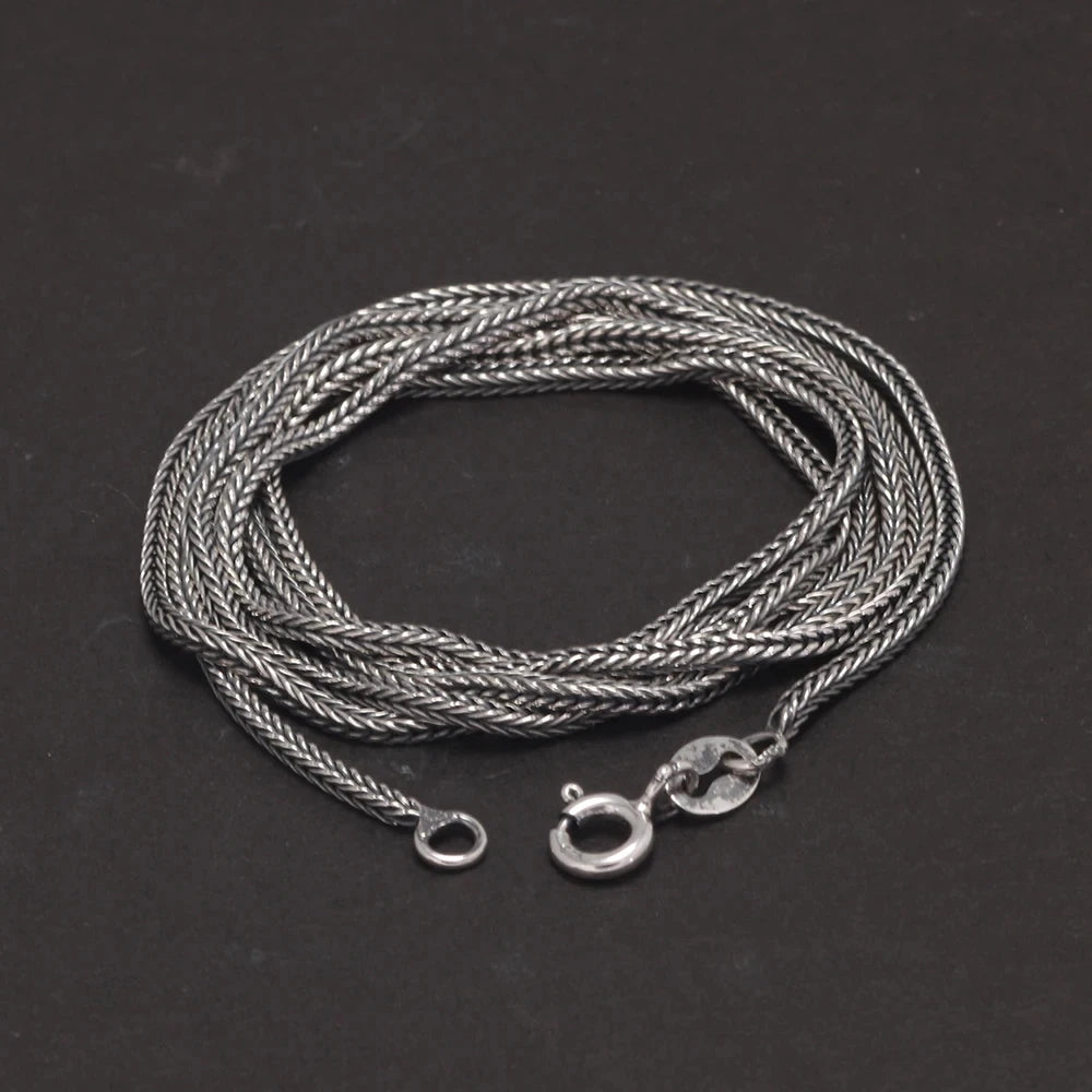 1,2 mm echte 925er Sterlingsilber-Halskette für Herren und Damen, Vintage-Fuchsschwanz, Vintage-Stil, massives Thai-Silber, italienischer feiner Schmuck