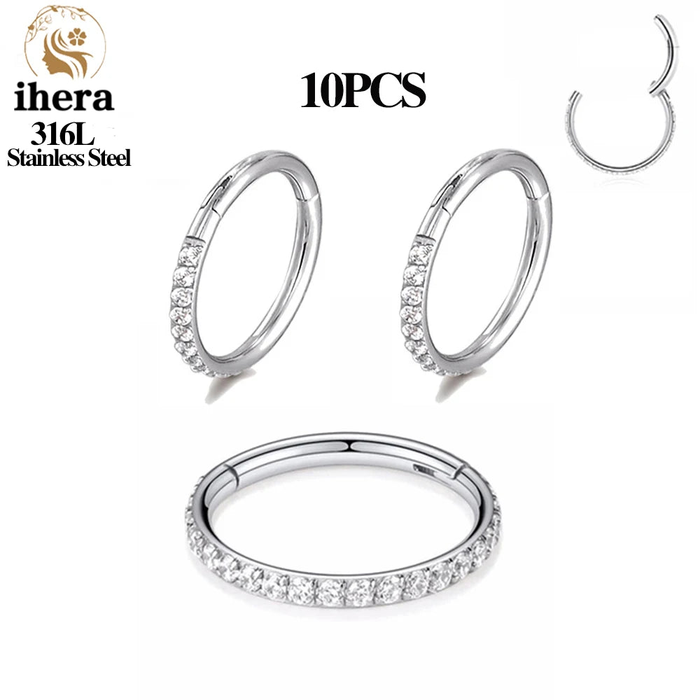 1/10/50PCS Edelstahl Zirkon Klapp Segment Nase Septum Clicker Ring Runde Ohrringe Hoops Ohr Tragus helix Piercing Schmuck