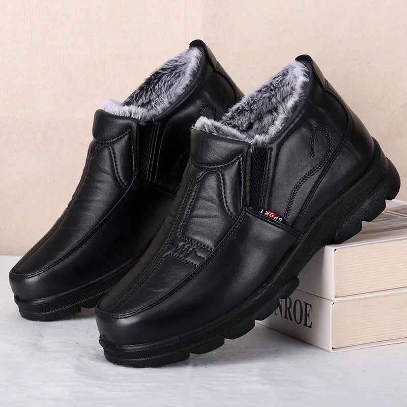Herren Winter Schneestiefel – Rutschfeste, Dicke Leder Baumwollschuhe Wasserdicht