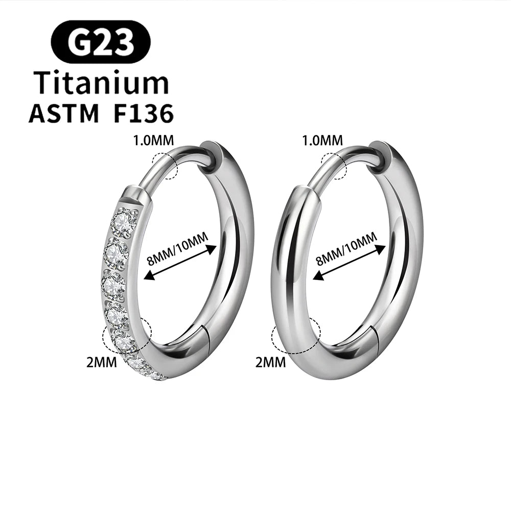 2/20PCS G23 Titan Ohrring Hoop CZ Klapp Segment Runde Nase Ring für Frauen Ohr Tragus Knorpel Helix Daith Piercing Schmuck