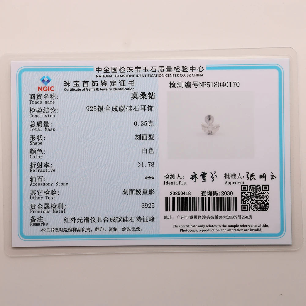 Aide Moissanit-Diamant-Ohrstecker für Damen, originales 925er-Sterlingsilber, Schraubverschluss, Damen-Moissanit-Ohrring mit flacher Rückseite, Juwel