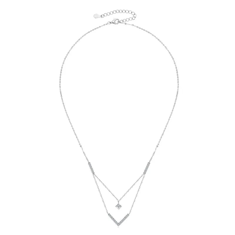 Lnngy Funkelnde 3 mm & 1,8 mm runde Moissanit-Halskette aus 925er-Sterlingsilber, modische V-förmige Halsketten für Frauen, edler Schmuck, Geschenk