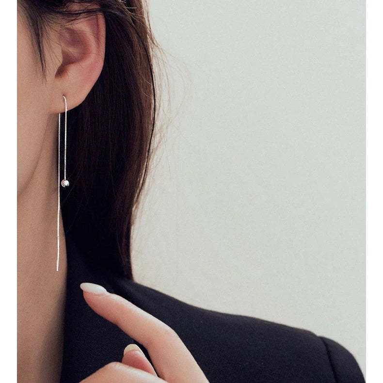 INZATT Echt 925 Sterling Silber Perle Quadrat Lange Kette Quaste Drop Ohrringe Für Frauen Klassischen Feinen Schmuck Geometrische Zubehör