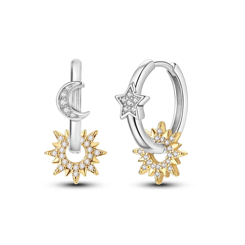 Heiße Verkäufe 925 Sterling Silber Creolen Blume Stern Mond Sonne Creolen mit Zirkonia Modeschmuck für Frauen Mädchen