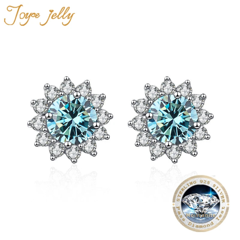 Joyce Kelly 1 Karat D Farbe Moissanit Diamant Ohrringe S925 Sterling Silber Schmuck für Frauen Sonnenblumenförmige Ohrstecker Hochzeit