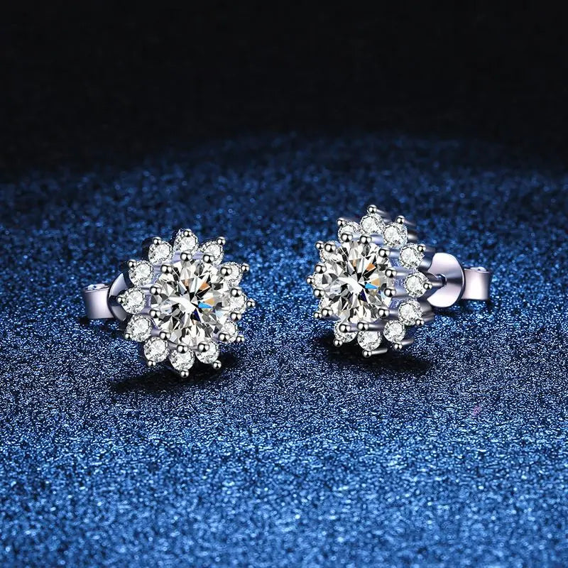 Joyce Kelly 1 Karat D Farbe Moissanit Diamant Ohrringe S925 Sterling Silber Schmuck für Frauen Sonnenblumenförmige Ohrstecker Hochzeit