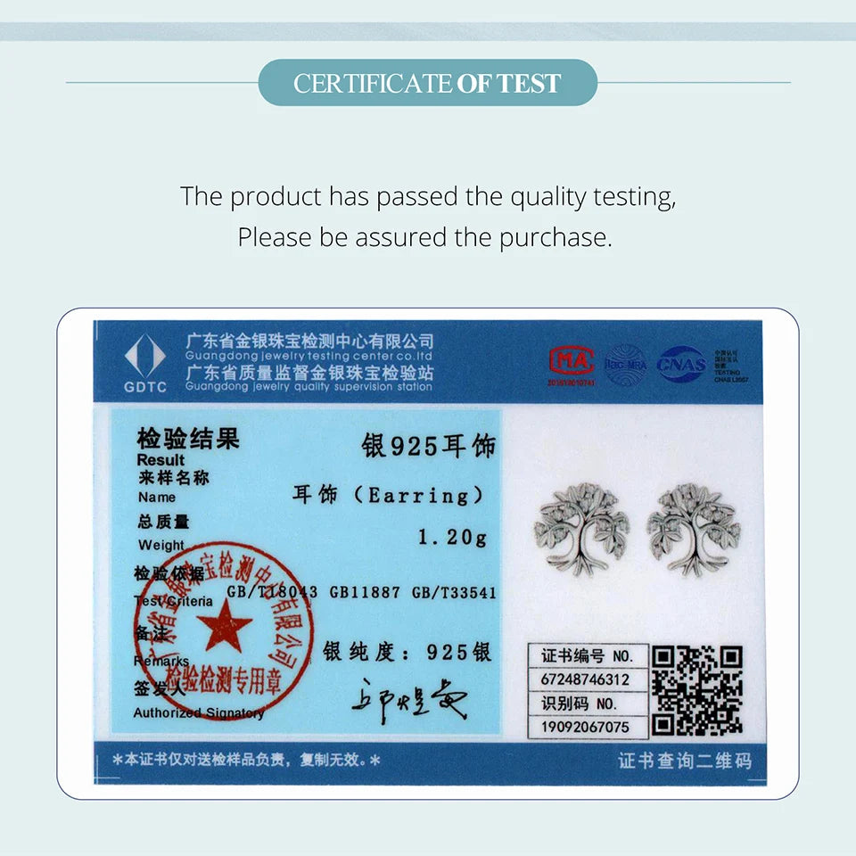 WOSTU Baum des Lebens Kettenglied-Armbänder Ohrstecker für Frauen 925 Sterling Silber AAA Zirkon Armband Familie Schmuckset Geschenk