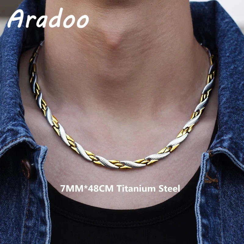 ARADOO Titan Stahl Zirkonia Magnetische Halskette Hämatit Therapie Edelstahl Halsband Halskette Kragen