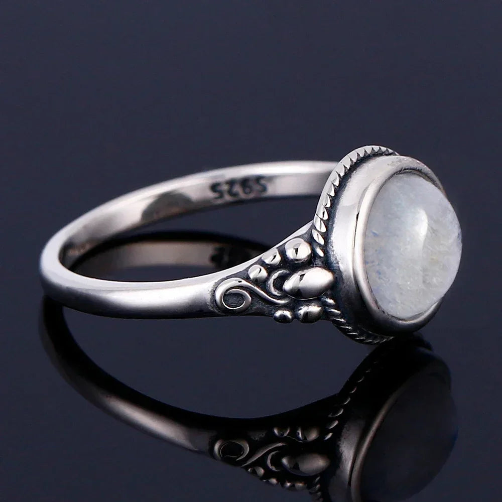 925 Silber Mondstein-Ring Herren