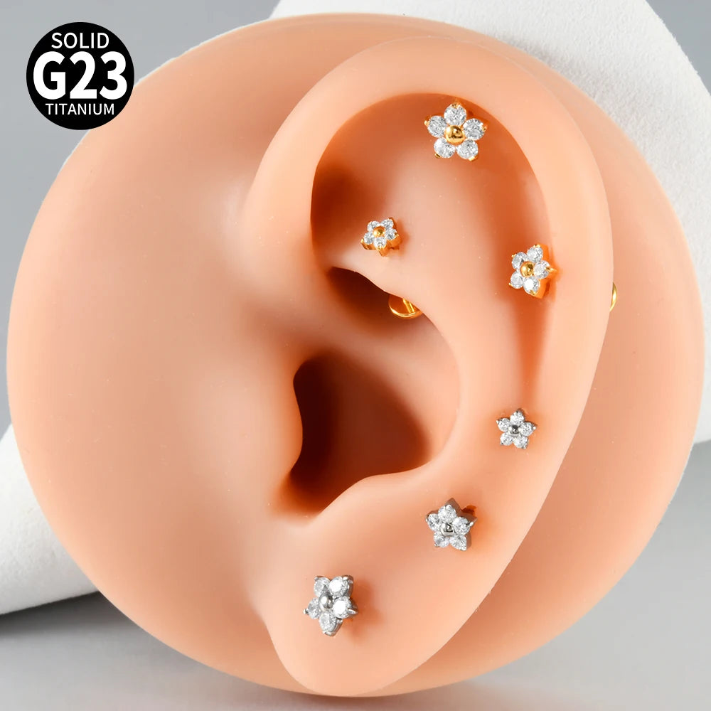 1/5PCS F-136 Implantat Titan Verschiedene Größe Blume Zirkonia Labret 16G Innengewinde Knorpel Helix Lappen Ohrring Piercing