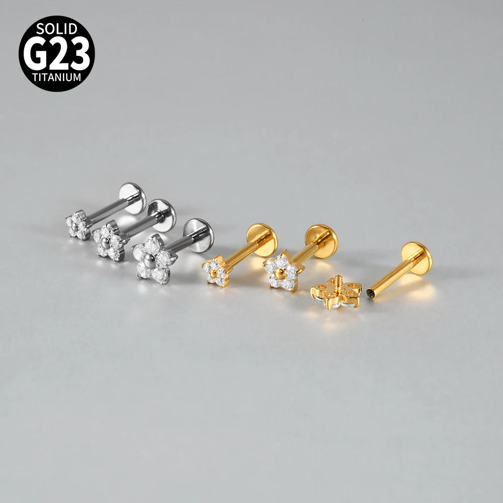 1/5PCS F-136 Implantat Titan Verschiedene Größe Blume Zirkonia Labret 16G Innengewinde Knorpel Helix Lappen Ohrring Piercing