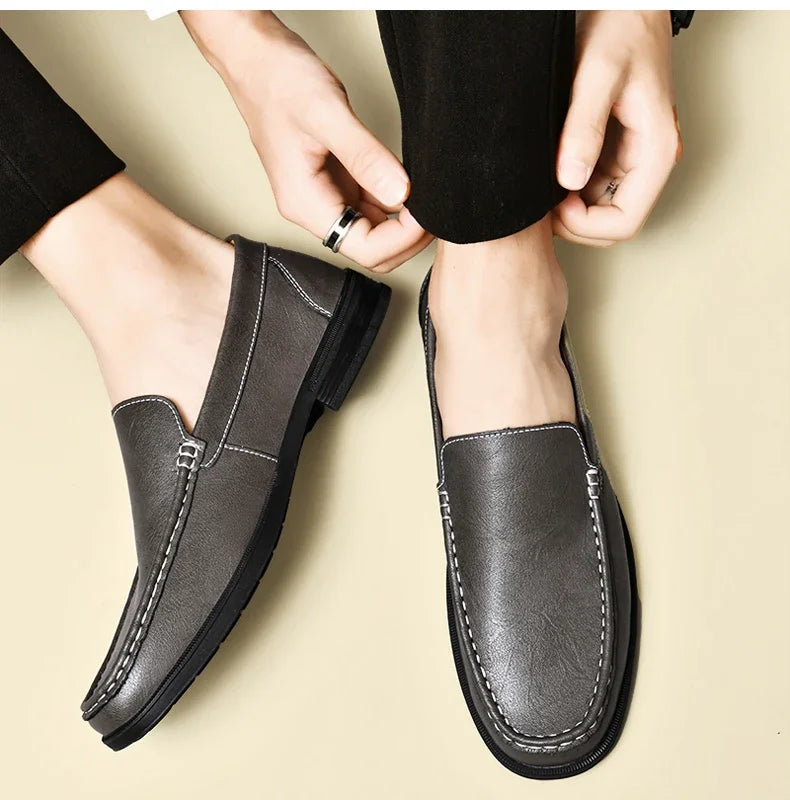 Echt leder Slip on Slipper Männer formelle Kleid Schuhe Büro fahren Hochzeits feier Mocasines Hombre große Größe Freizeit schuhe