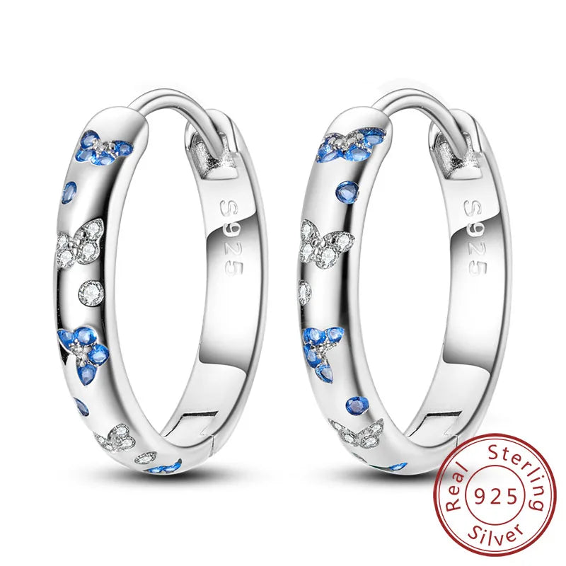 Creolen Original 925 Sterling Silber Blaues Sternenlicht Kristall Feuerdrache Schmetterling Ohrringe Für Frauen Party Hochzeit Schmuck