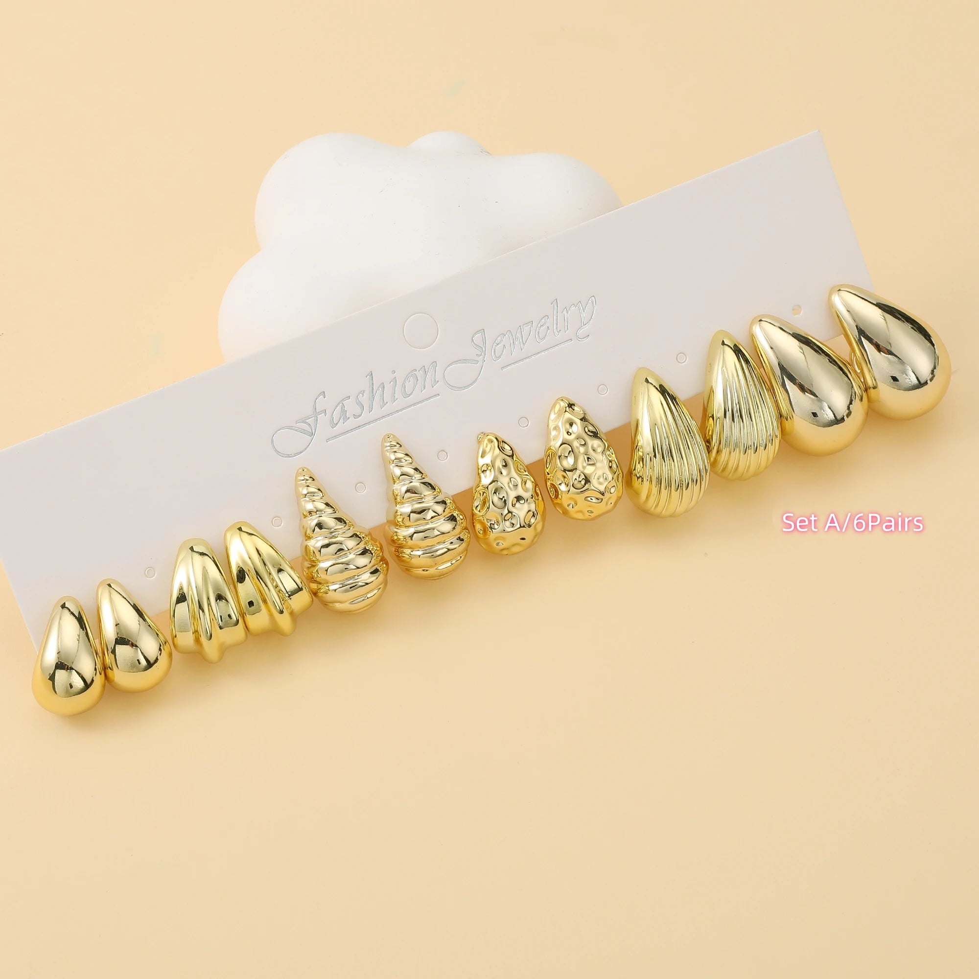 6 PAARE – 36 PAARE Trendiges goldenes C-förmiges Wassertropfen-Ohrring-Set mit Gewinde, mit innovativem Design, tägliche Bedürfnisse für Frauen