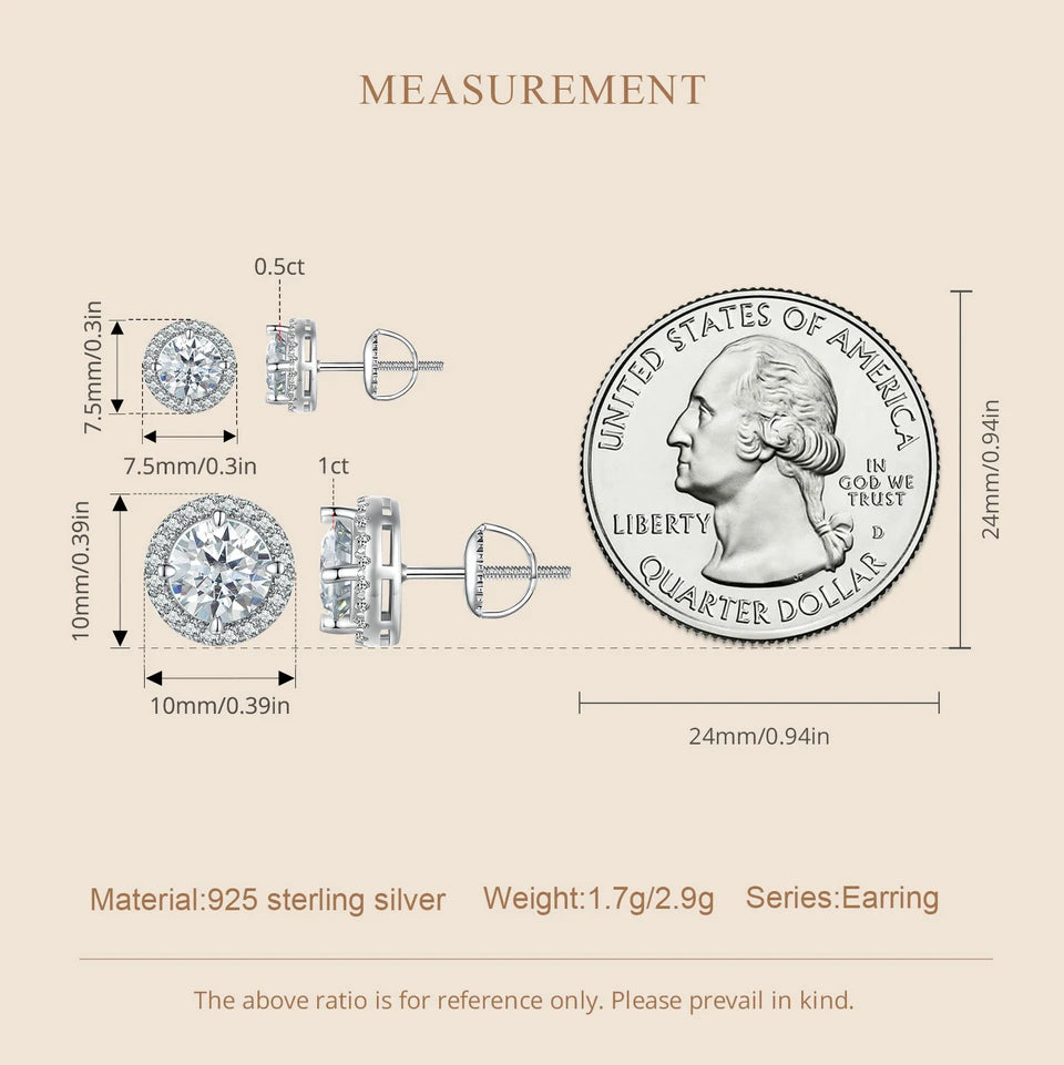 Bamoer U 0,5/1 CT Moissanit-Halo-Ohrringe, 925er Sterlingsilber, 4 Zinken, Ohrstecker, Rundschliff, für Frauen, Verlobungsgeschenk, edler Schmuck