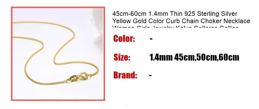 45 cm-60 cm 1,4mm Dünne 925 Sterling Silber Gelb Gold Farbe Panzerkette Choker Halskette Frauen Mädchen schmuck Kolye Collares Collier