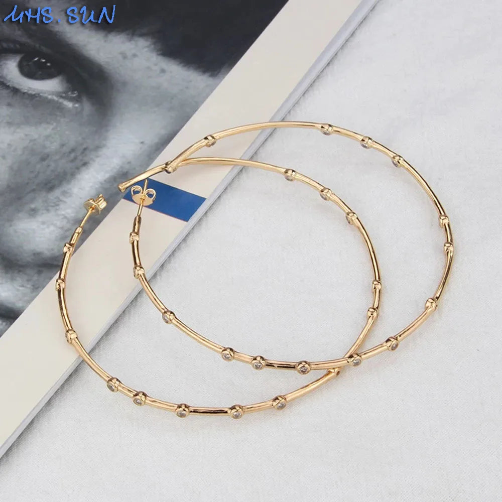 MHS.SUN Mode Vergoldet Große AAA CZ Hoop Ohrringe Für Frauen Übertreiben Große Ohrringe Intarsien Zirkon Hip Hop Ohr Schmuck Geschenk