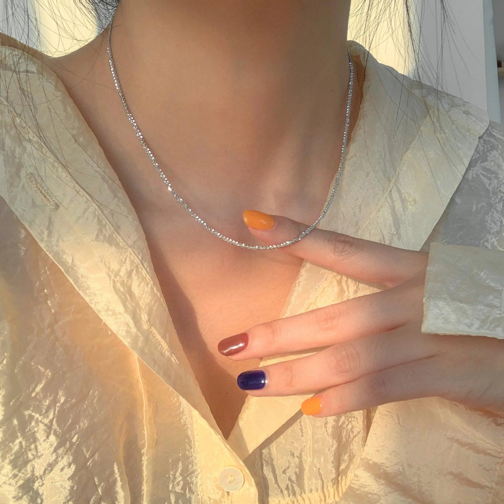 Halskette aus 925er-Sterlingsilber, schwarze Perlen, quadratisch, unregelmäßig, Punk, geometrisch, für Frauen und Mädchen, Schmuck, Geschenk, Dropshipping, Großhandel