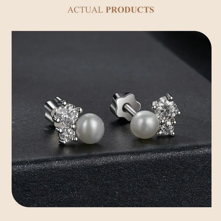 Bamoer U Moissanit-Ohrstecker, natürliche Süßwasserperlen-Ohrringe, Original für Damen, Luxus-Schmuck, Geschenk, 925er Sterlingsilber
