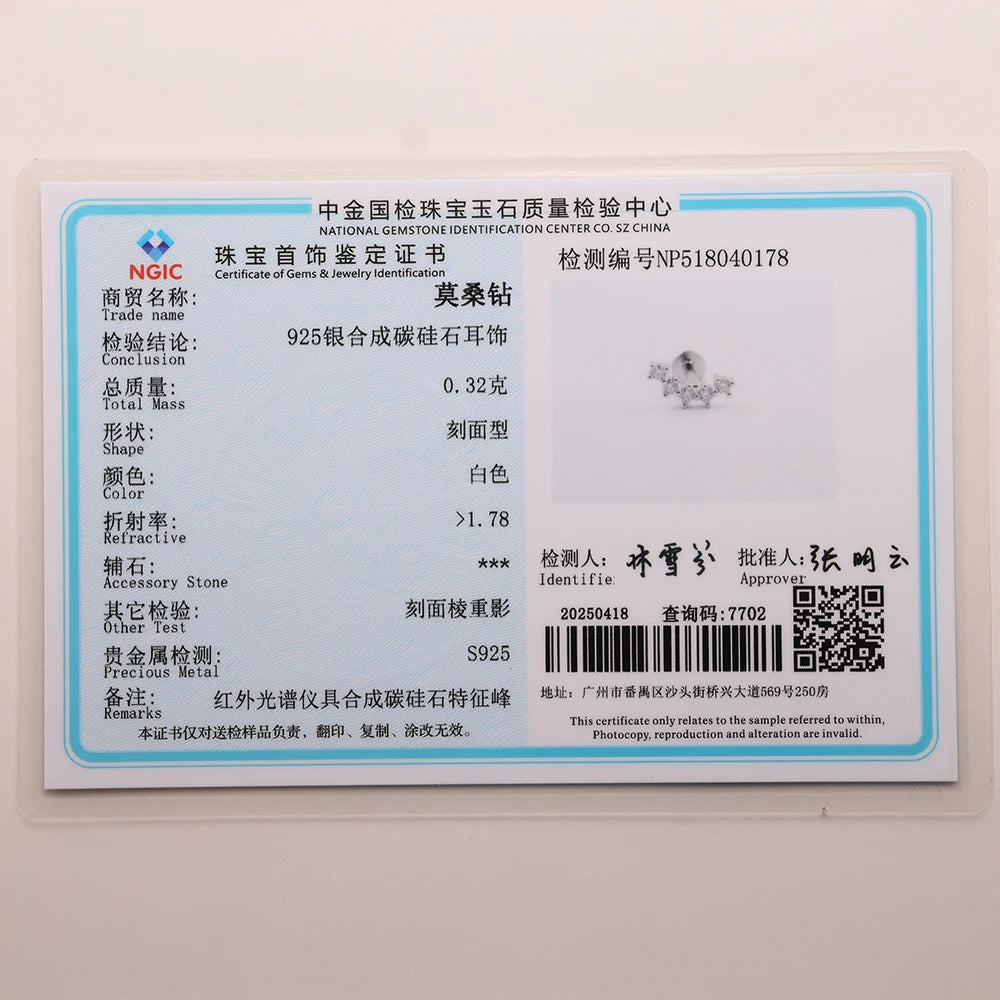 Aide Moissanit-Diamant-Ohrstecker für Damen, originales 925er-Sterlingsilber, Schraubverschluss, Damen-Moissanit-Ohrring mit flacher Rückseite, Juwel