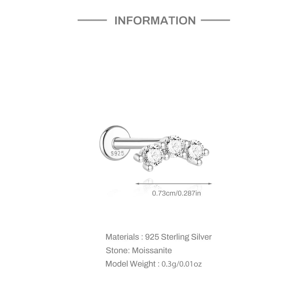 Aide Moissanit-Diamant-Ohrstecker für Damen, originales 925er-Sterlingsilber, Schraubverschluss, Damen-Moissanit-Ohrring mit flacher Rückseite, Juwel