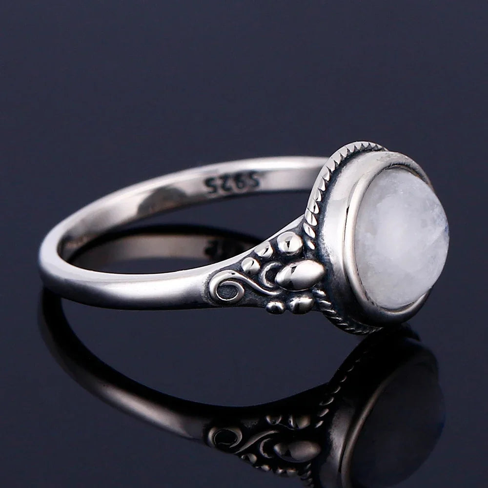 925 Silber Mondstein-Ring Herren