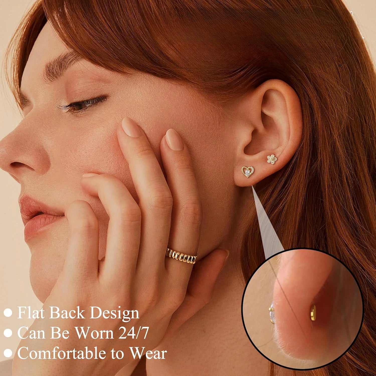 Drperfect 9-teiliges Knorpel-Ohrring-Set mit Schraubverschluss, Tragus Helix Conch, Innengewinde, Labret-CZ-Ohrringe, Piercing für Frauen