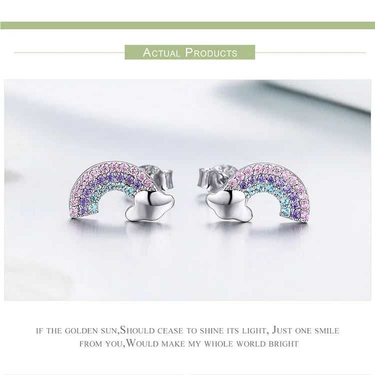 Bamoer Luxus-Ohrringe für Mädchen aus 925er-Sterlingsilber, Regenbogen-Schmetterling, niedlich, schick, lustig, Ohrstecker, Original für Damen, Party, edler Schmuck