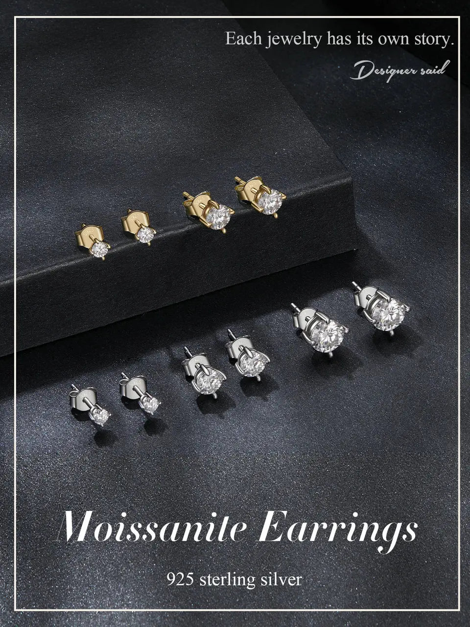 BAMOER vergoldete runde Moissanit-Ohrstecker für Damen, 925er Sterlingsilber, klassischer Verlobungs- und Hochzeitsschmuck, Geschenk MSE038