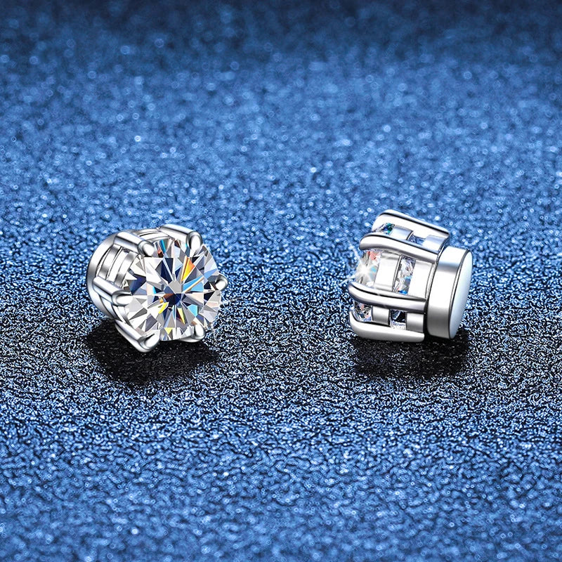 Piercingfreie magnetische Ohrstecker mit sechs Krallen, 1 Karat Moissanit-Ohrringe für Damen und Herren, Original-Schmuck aus 925er Sterlingsilber