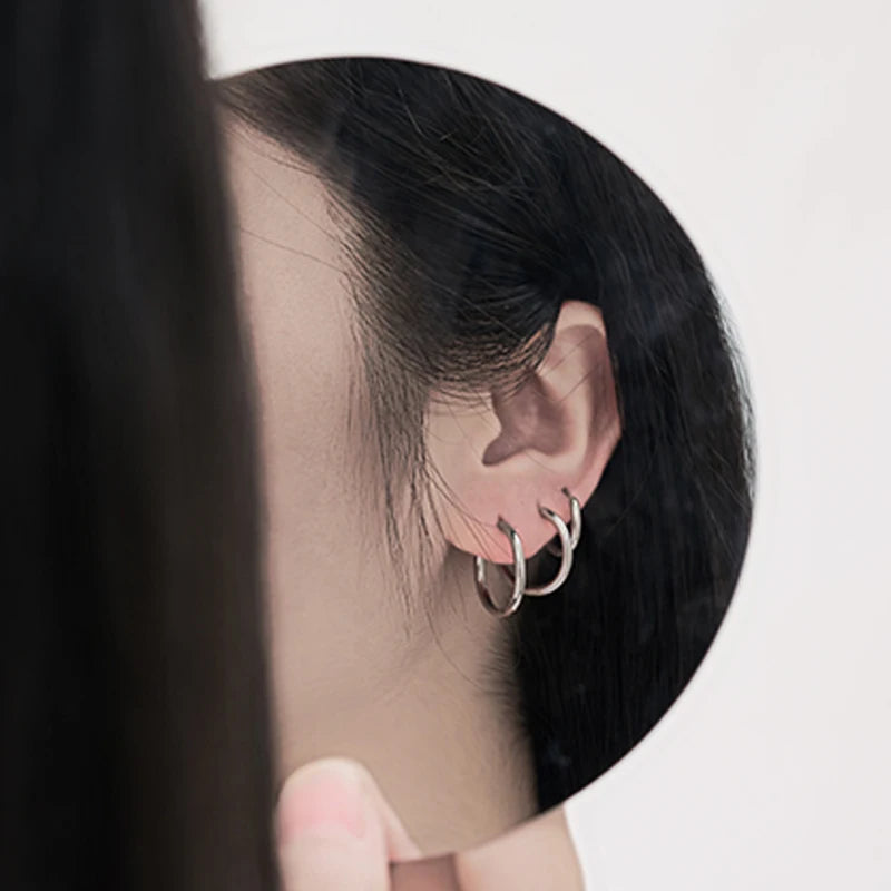 3/50/100 Paar kleine Creolen aus Edelstahl für Damen und Herren, goldfarben, schwarzer Kreis, dicker Ohrring, Huggie-Ohrringe, Piercing