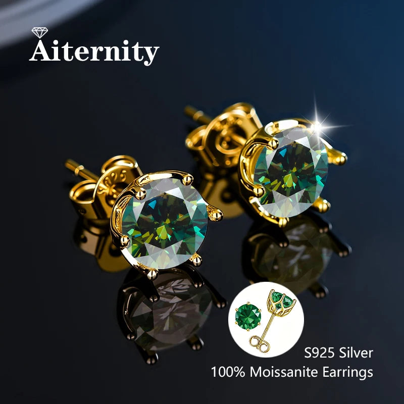 Moissanit-Ohrstecker mit 2 Zertifikaten, Diamant-Tester-Stift für Männer und Frauen, 925er Silber, 18 Karat vergoldet, Hochzeits-Edelstein