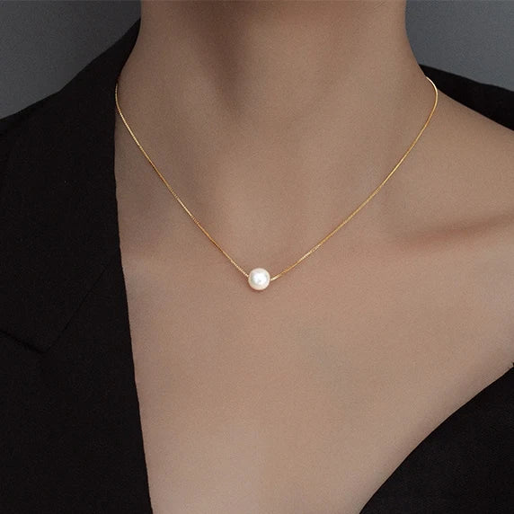 INZATT Echt 925 Sterling Silber Runde Perle Perle Anhänger Choker Halskette Für Charme Frauen Edlen Schmuck Minimalistischen Zubehör