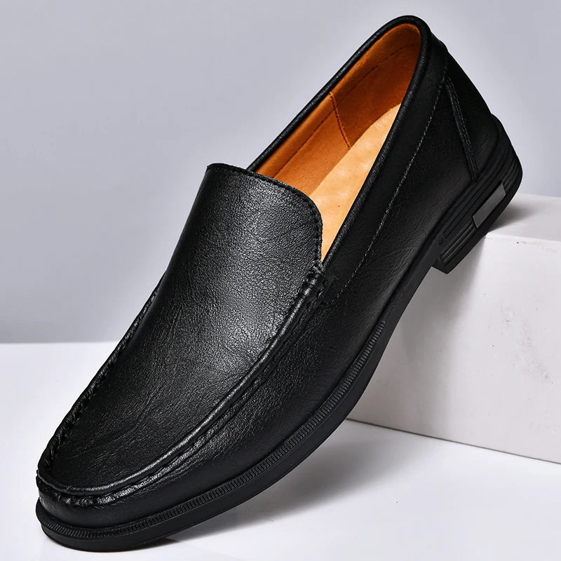 Echt leder Slip on Slipper Männer formelle Kleid Schuhe Büro fahren Hochzeits feier Mocasines Hombre große Größe Freizeit schuhe